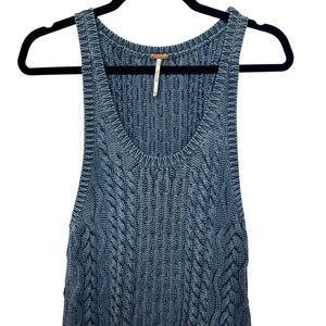 Cable Knit Sleeveless Tank Top - Blue